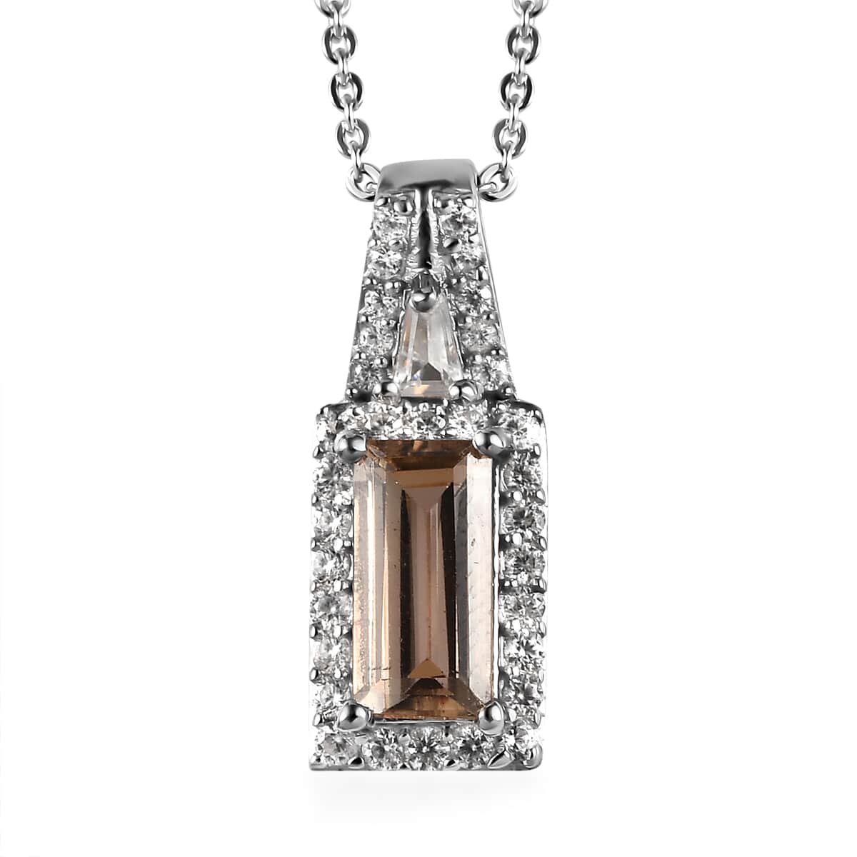 Premium Natural Imperial Topaz and Natural White Zircon Pendant Necklace 20 Inches in Platinum Over Sterling Silver 1.30 ctw image number 0