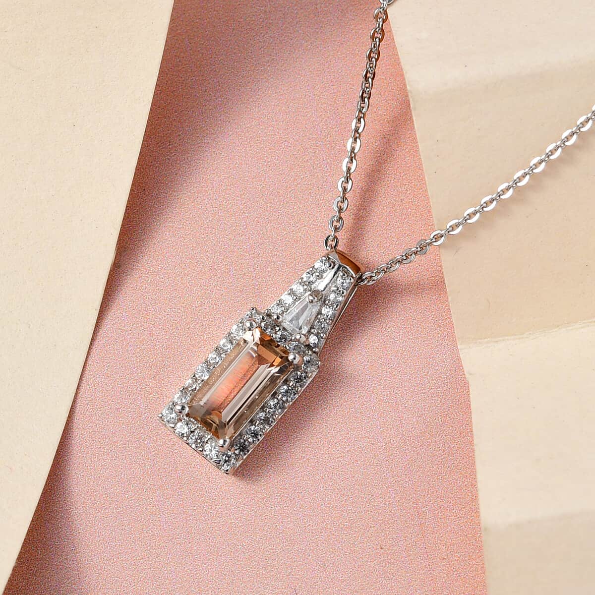 Premium Natural Imperial Topaz and Natural White Zircon Pendant Necklace 20 Inches in Platinum Over Sterling Silver 1.30 ctw image number 1
