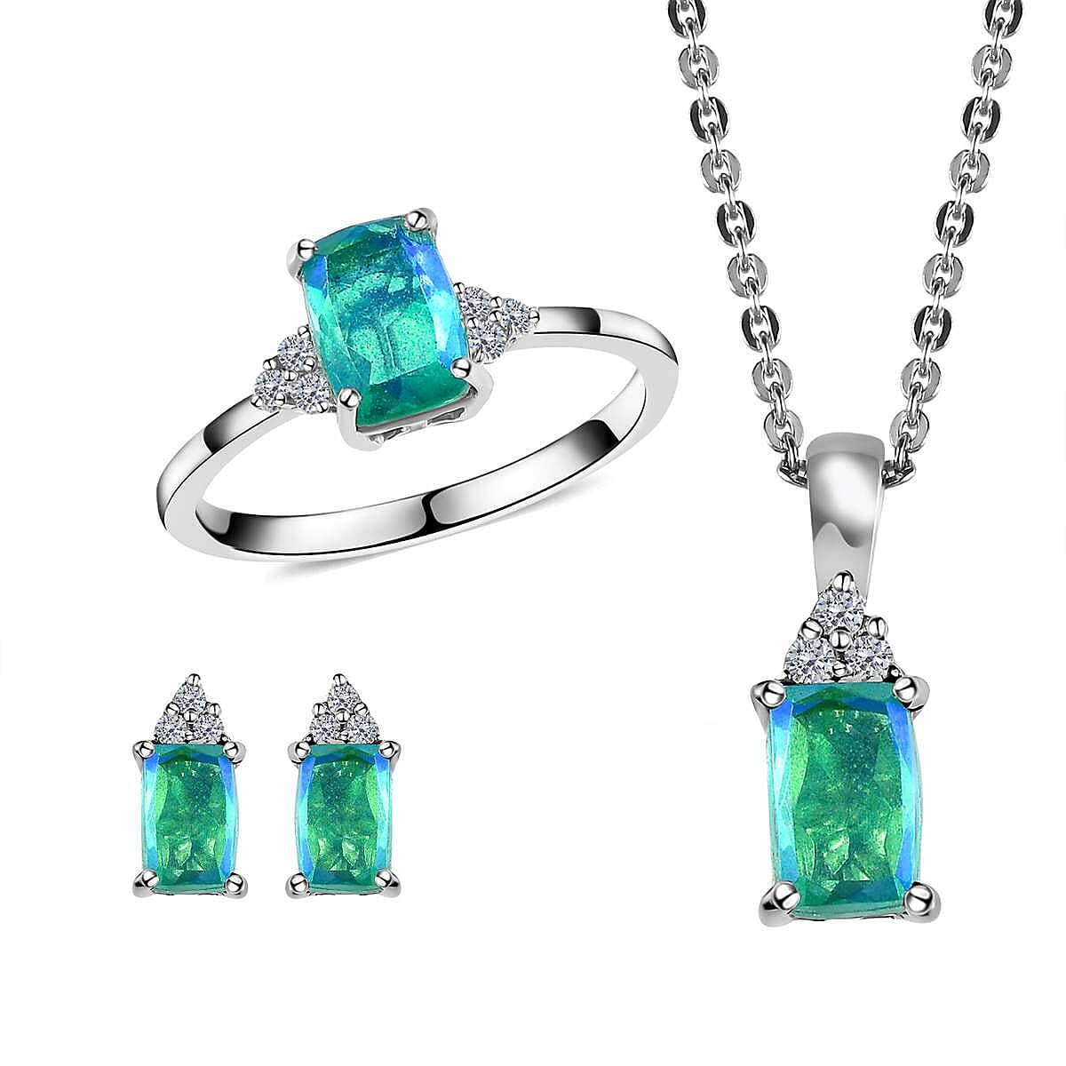 Buy Peacock Quartz (Triplet) and White Zircon Ring (Size 7.0