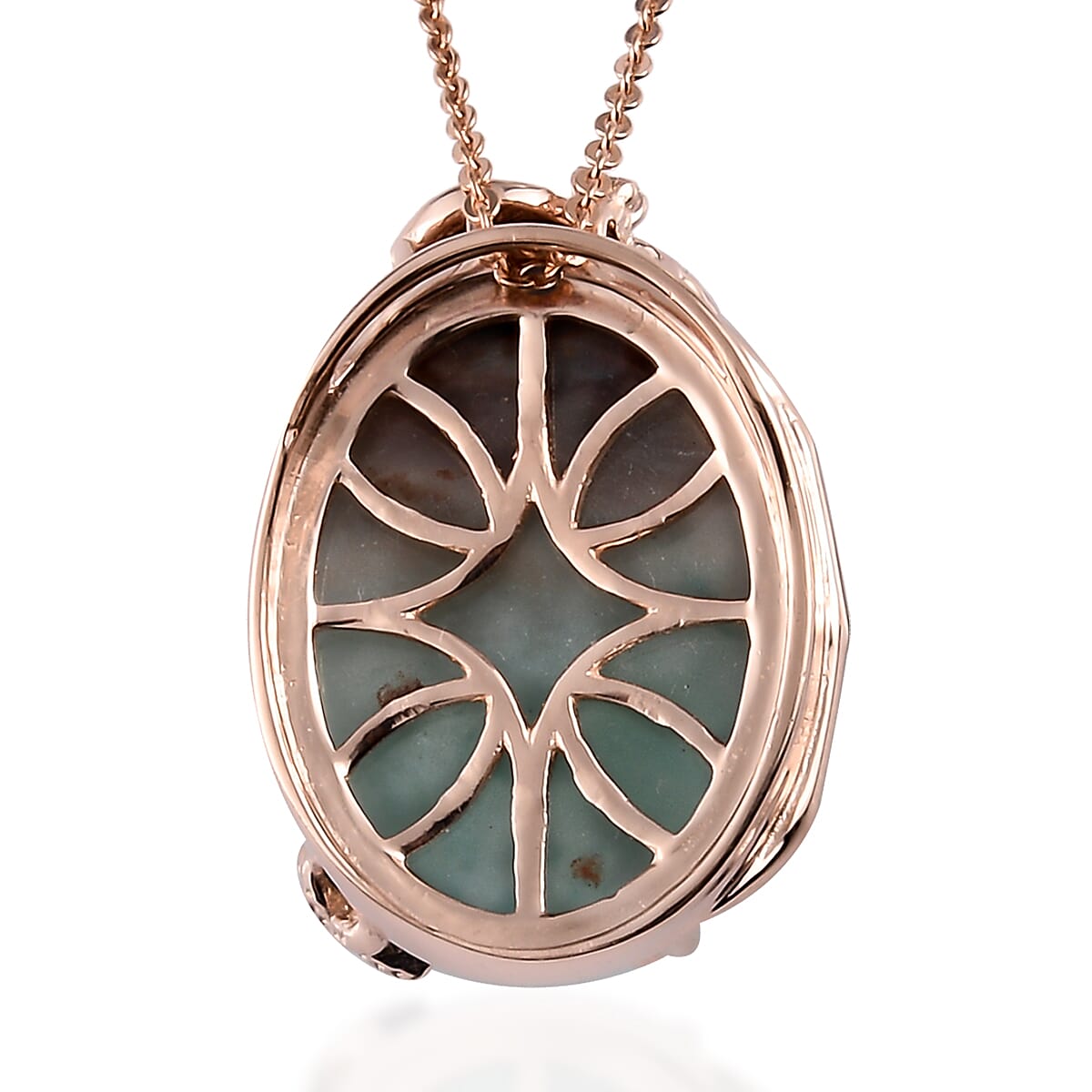 Natural Zimbaprase and Natural Champagne Diamond Pendant Necklace 20 Inches in Vermeil Rose Gold Over Sterling Silver 18.40 ctw
