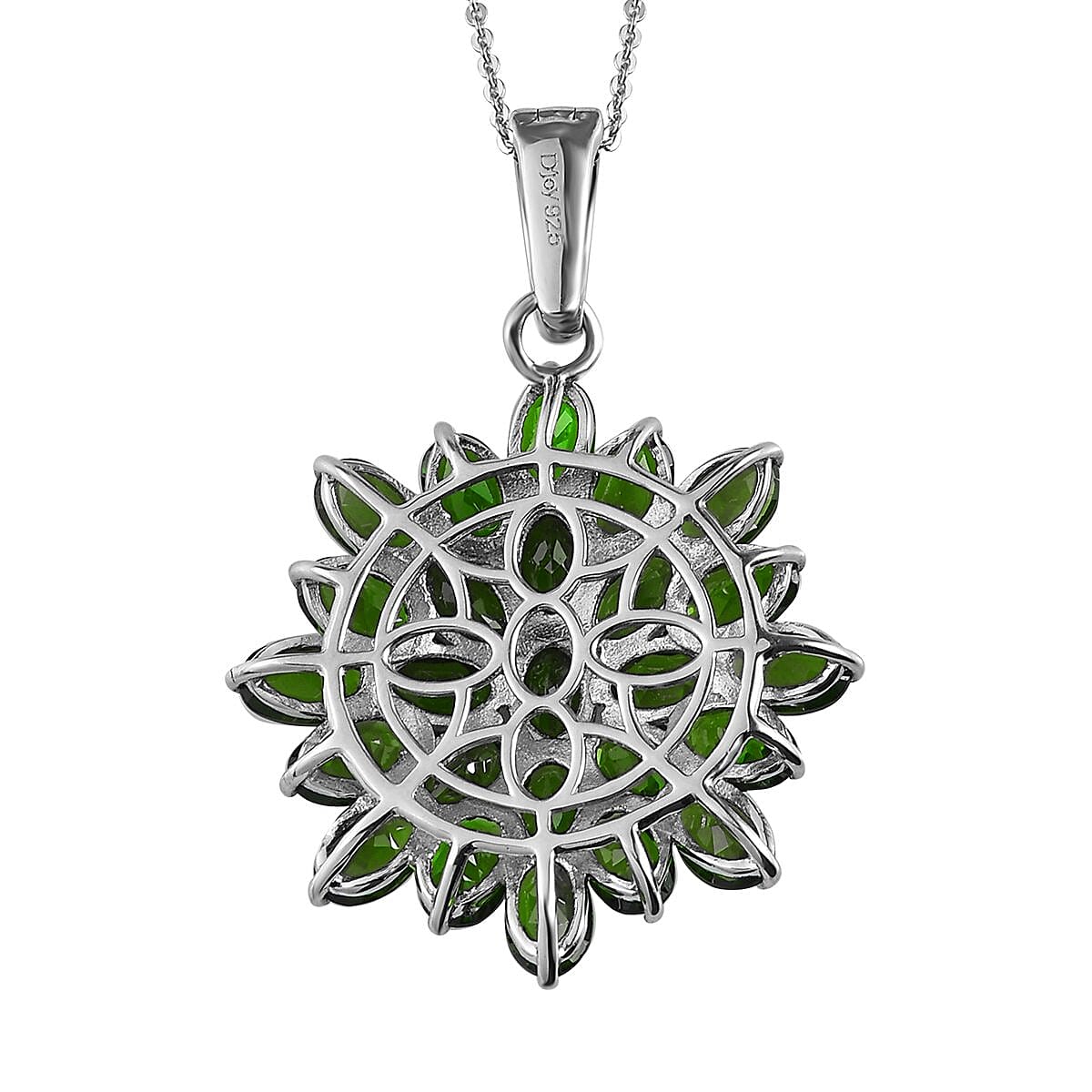 Chrome Diopside Floral Pendant Necklace 20 Inches in Vermeil Yellow Gold and Platinum Over Sterling Silver 12.40 ctw image number 4