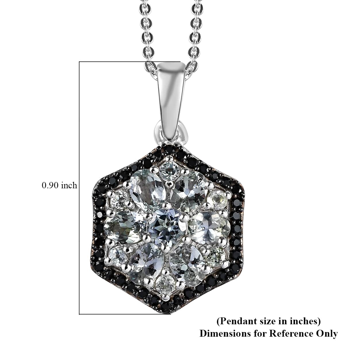 Green Tanzanite and Thai Black Spinel Floral Pendant Necklace 20 Inches in Platinum Over Sterling Silver 1.70 ctw image number 5