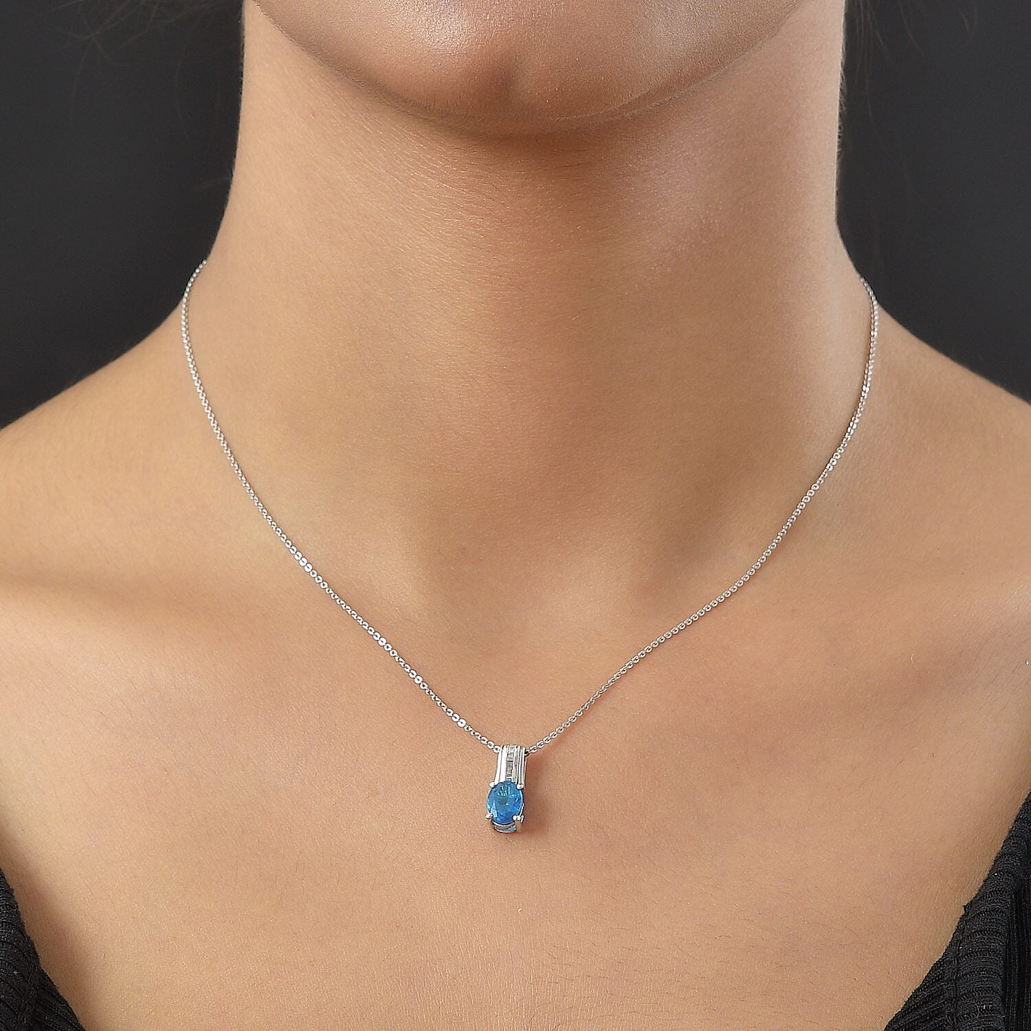 Malgache Neon Apatite and Diamond Pendant Necklace 20 Inches in Platinum Over Sterling Silver 1.50 ctw