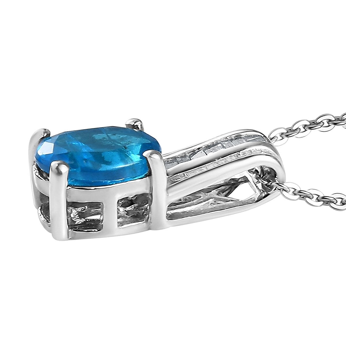 Malgache Neon Apatite and Diamond Pendant Necklace 20 Inches in Platinum Over Sterling Silver 1.50 ctw