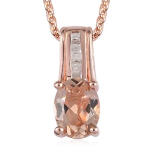 Marropino Morganite and Diamond Pendant Necklace 20 Inches in Vermeil Rose Gold Over Sterling Silver 1.10 ctw