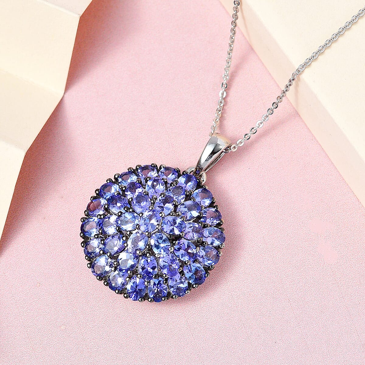 Tanzanite Floral Pendant Necklace 20 Inches in Platinum Over Sterling Silver 6.60 ctw image number 1