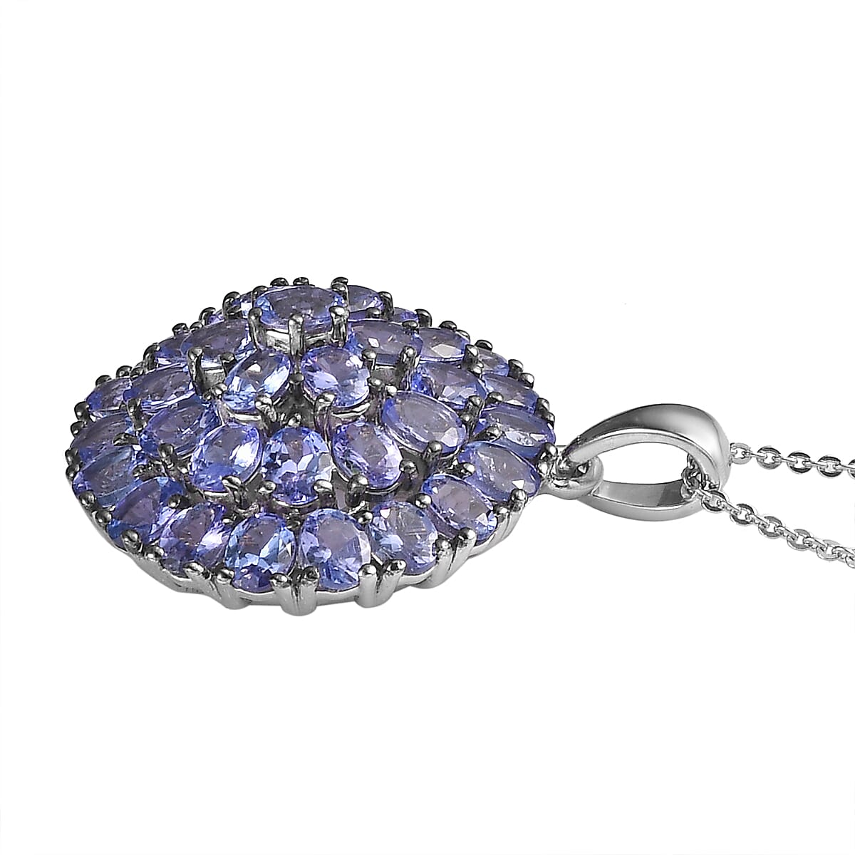 Tanzanite Floral Pendant Necklace 20 Inches in Platinum Over Sterling Silver 6.60 ctw image number 3