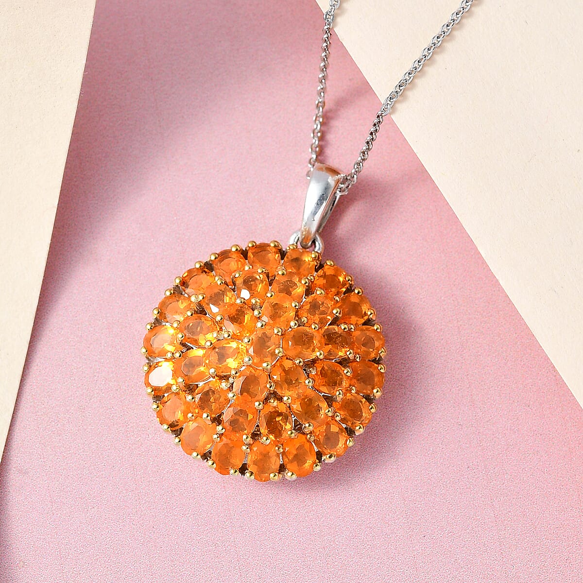 Jalisco Fire Opal Floral Pendant Necklace 20 Inches in Platinum Over Sterling Silver 4.40 ctw image number 1