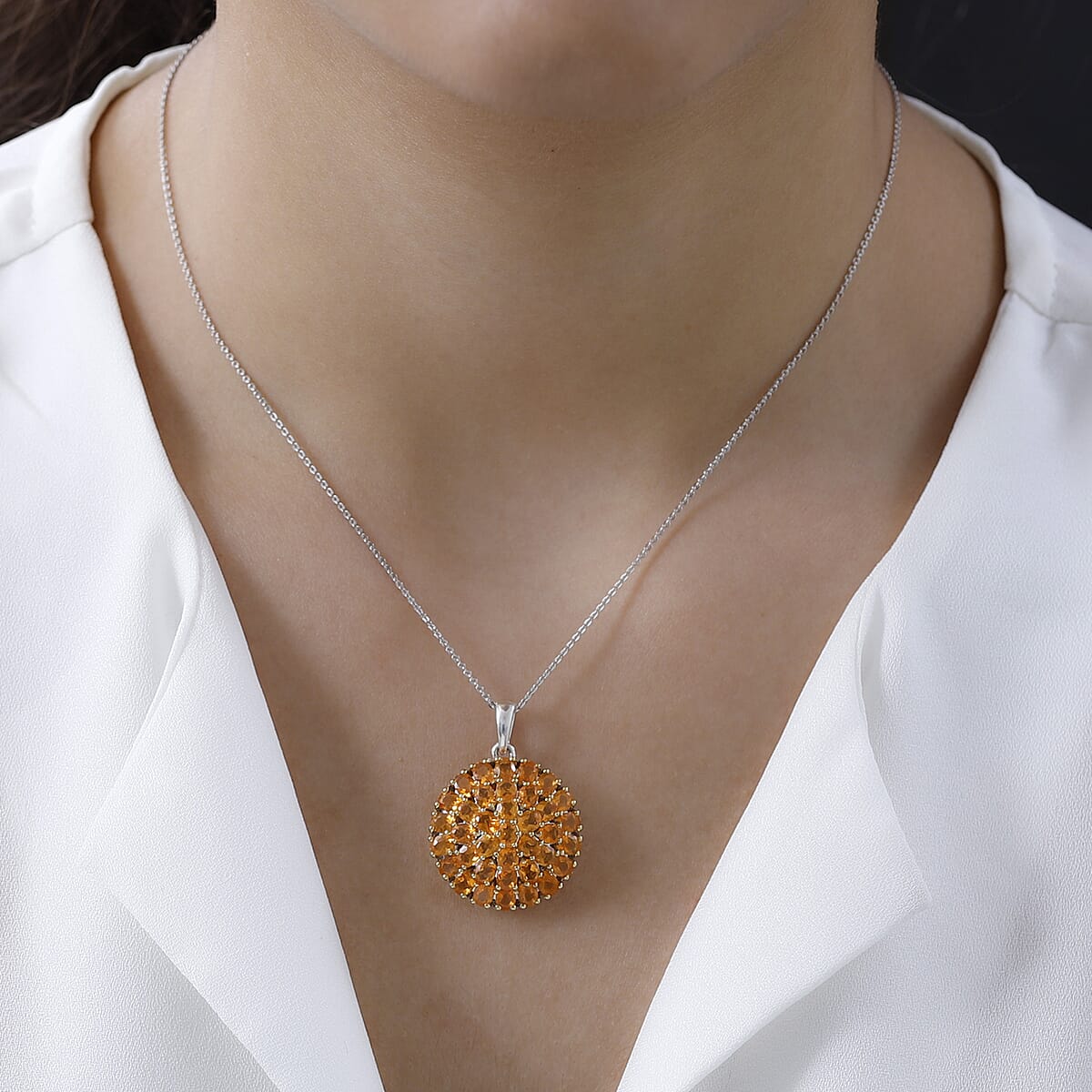 Jalisco Fire Opal Floral Pendant Necklace 20 Inches in Platinum Over Sterling Silver 4.40 ctw image number 2