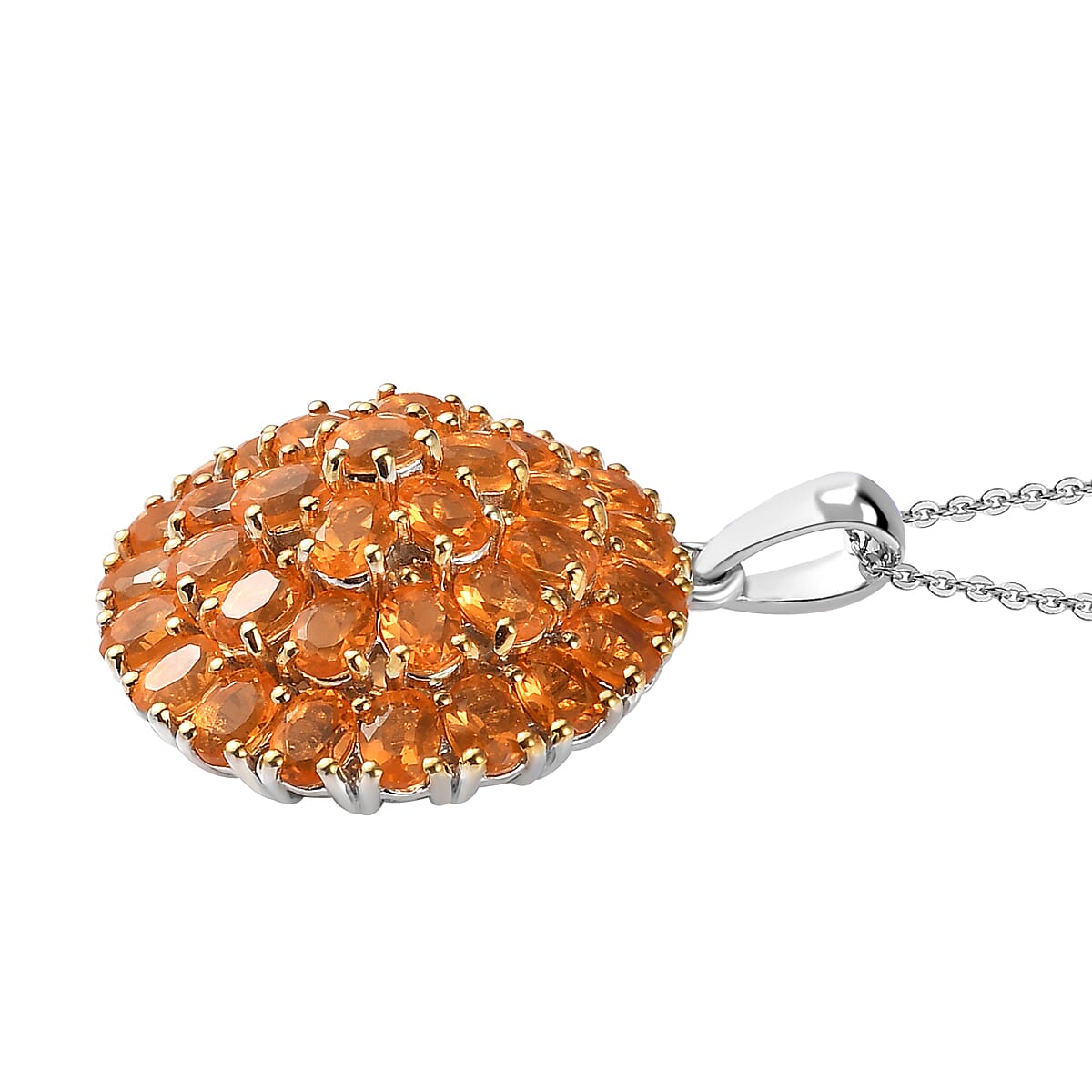 Jalisco Fire Opal Floral Pendant Necklace 20 Inches in Platinum Over Sterling Silver 4.40 ctw image number 3