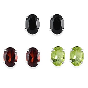 Mozambique Garnet, Peridot and Thai Black Spinel Set of 3 Solitaire Stud Earrings in Sterling Silver 5.20 ctw