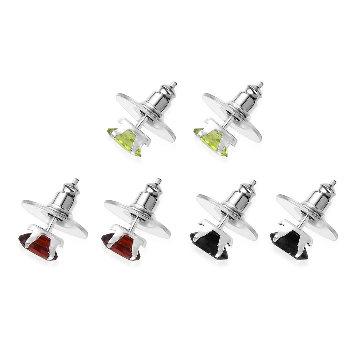 Mozambique Garnet, Peridot and Thai Black Spinel Set of 3 Solitaire Stud Earrings in Sterling Silver 5.20 ctw image number 3