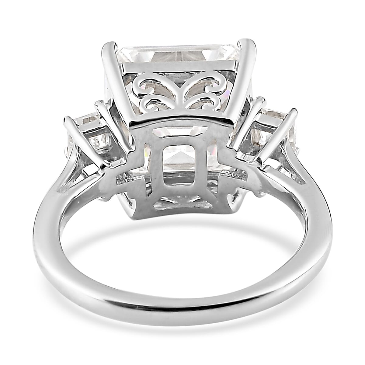Asscher Cut Moissanite Ring (Size 5.0) and Earrings in Platinum Over Sterling Silver 8.40 ctw