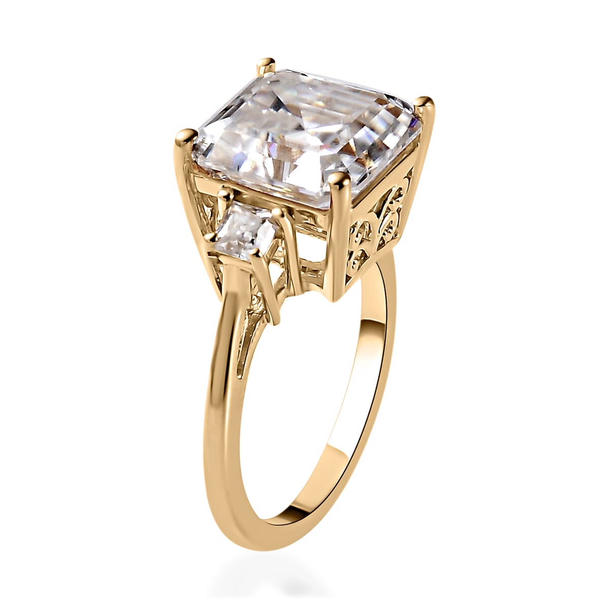 Asscher Cut Moissanite Ring (Size 6.0) and Earrings in Vermeil Yellow Gold Over Sterling Silver 8.40 ctw image number 4