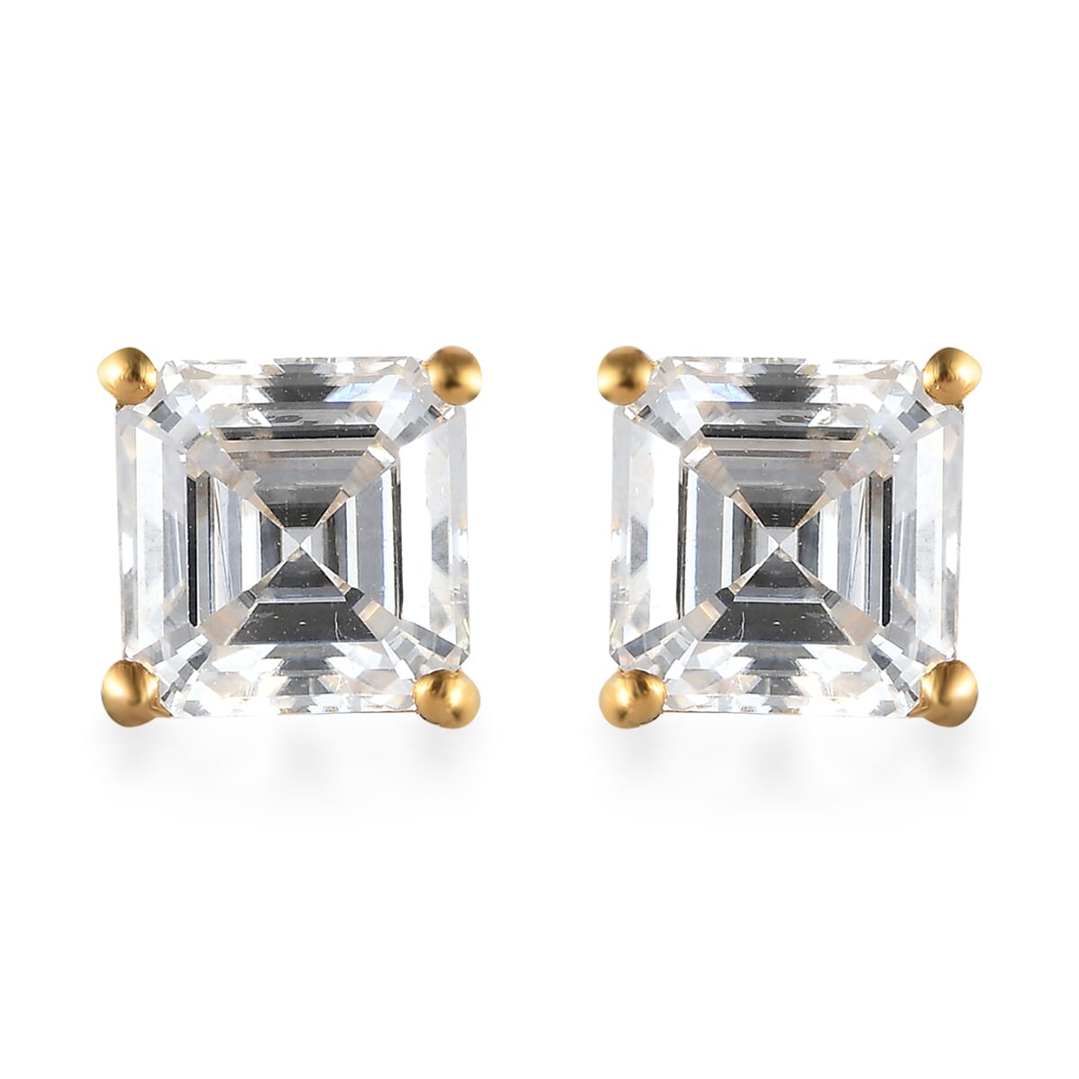 Asscher Cut Moissanite Ring (Size 6.0) and Earrings in Vermeil Yellow Gold Over Sterling Silver 8.40 ctw image number 6