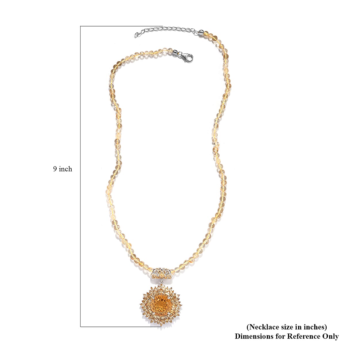 Dahlia Cut Brazilian Citrine Floral Pendant with Beaded Necklace 20 Inches in Vermeil YG and Platinum Over Sterling Silver 69.50 ctw image number 5