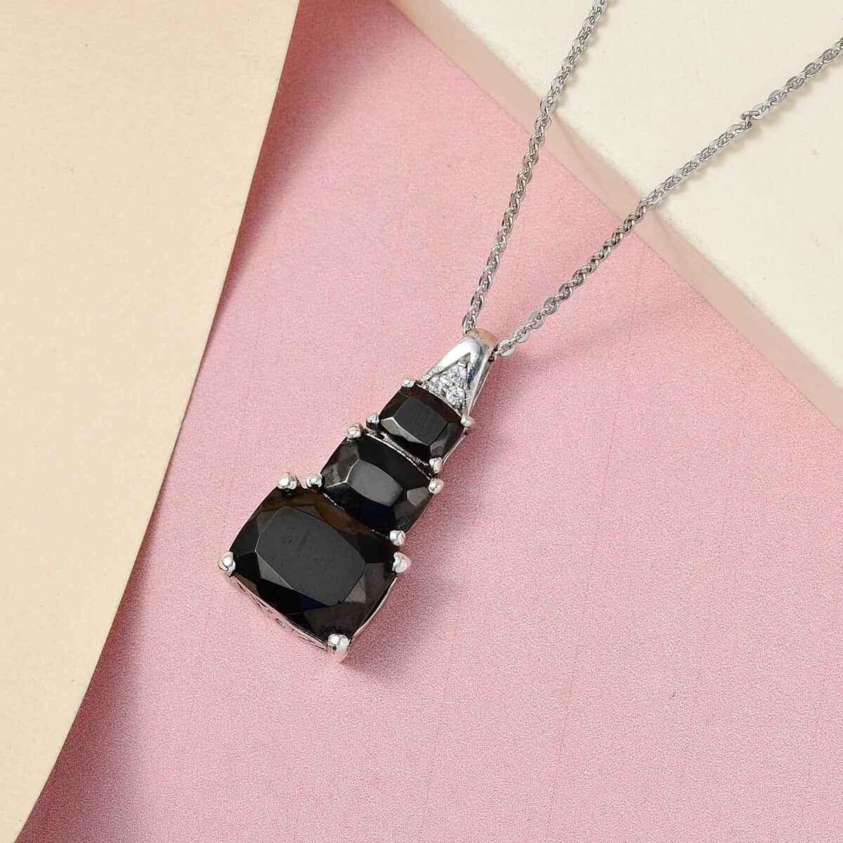 Elite Shungite and White Zircon Pendant Necklace 20 Inches in Platinum Over Sterling Silver 2.85 ctw image number 1