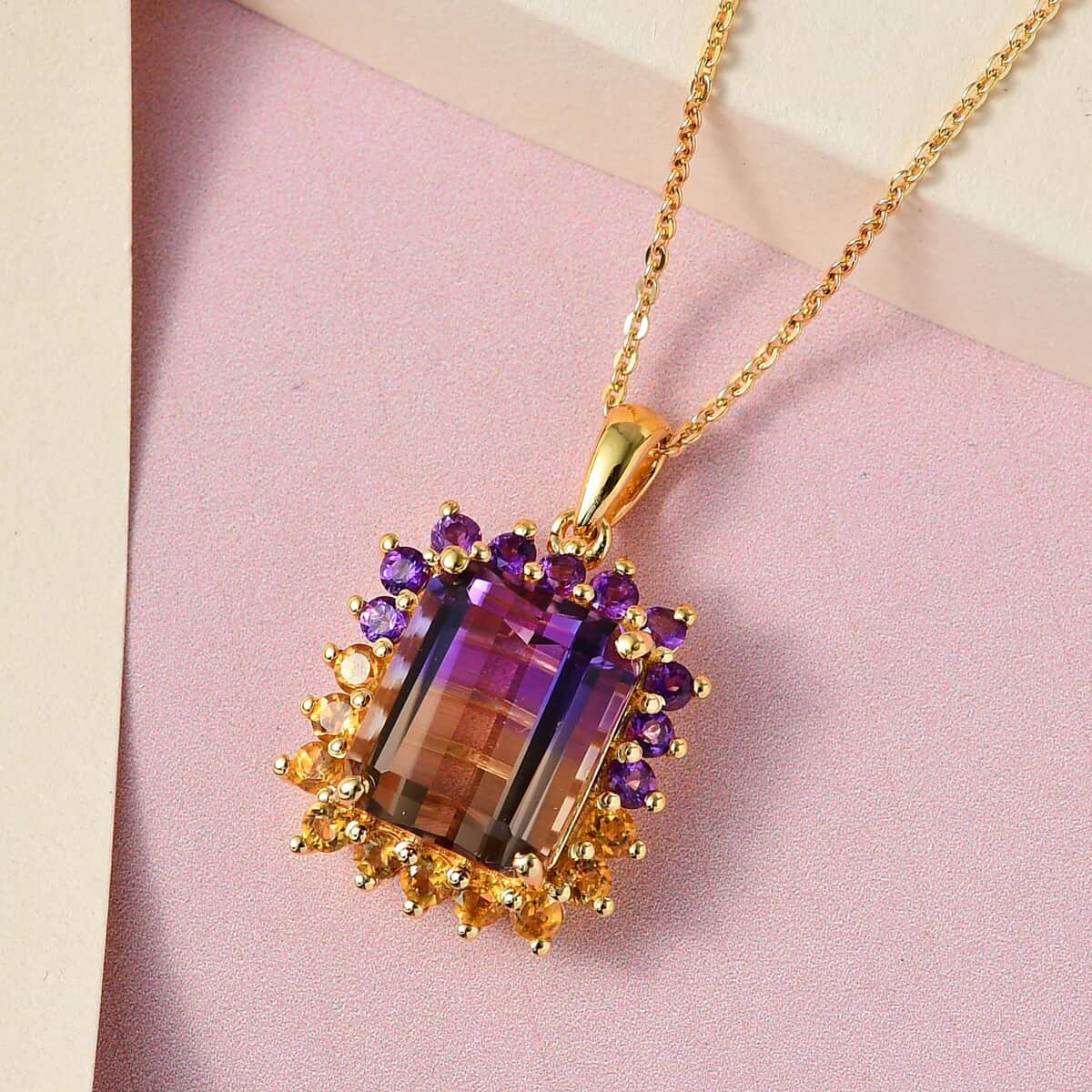 AAA Anahi Ametrine and Multi Gemstone Pendant Necklace 20 Inches in Vermeil Yellow Gold Over Sterling Silver 5.50 ctw image number 1