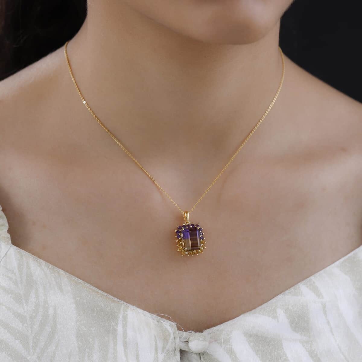 AAA Anahi Ametrine and Multi Gemstone Pendant Necklace 20 Inches in Vermeil Yellow Gold Over Sterling Silver 5.50 ctw image number 2