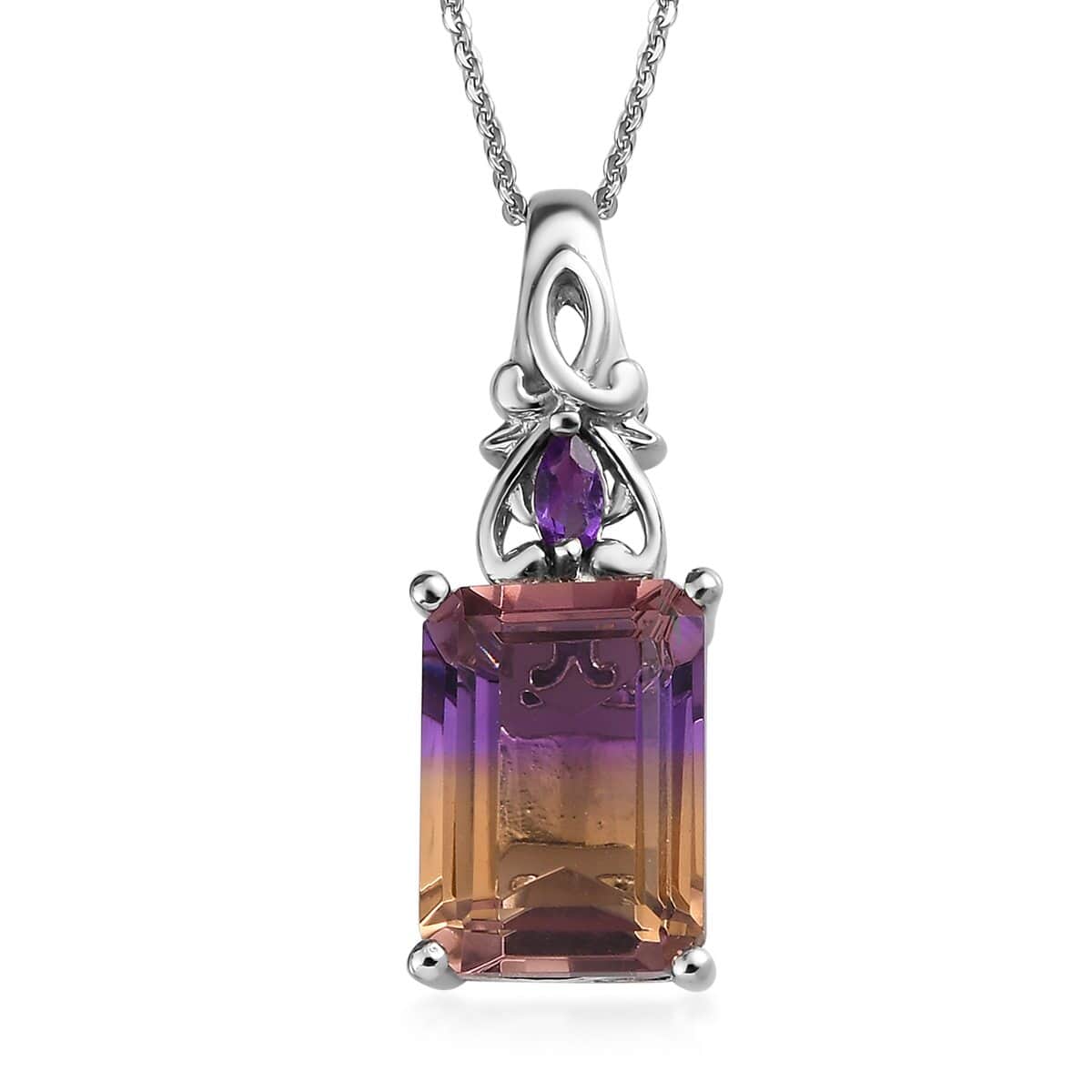 AAA Anahi Ametrine, Multi Gemstone Ring (Size 6.0) and Pendant Necklace 20 Inches in Platinum Over Sterling Silver 13.60 ctw image number 6