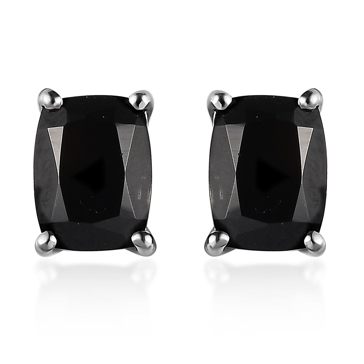 Thai Black Spinel Solitaire Ring (Size 5.0) Stud Earrings and Solitaire Pendant in Platinum Over Sterling Silver 9.20 ctw