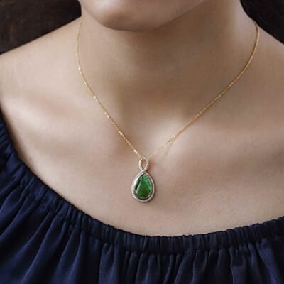 Ammolite and White Zircon Pendant 4.77 ctw Necklace in Vermeil YG Over Sterling Silver 20 Inches