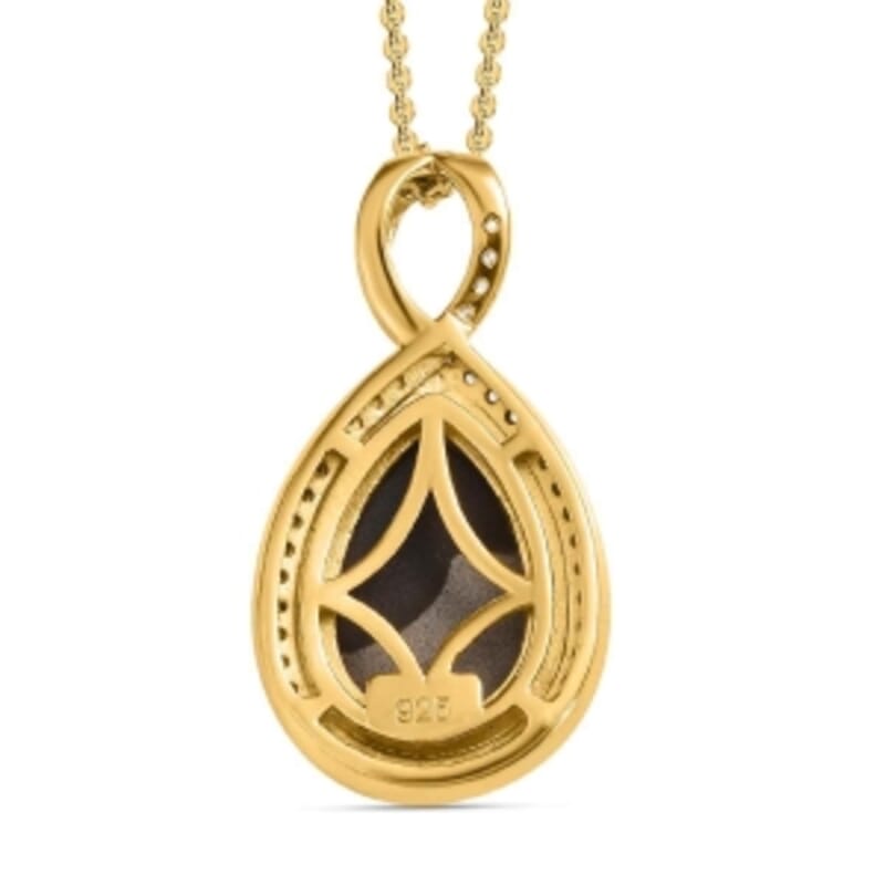 Ammolite and White Zircon Pendant 4.77 ctw Necklace in Vermeil YG Over Sterling Silver 20 Inches