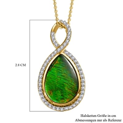 Ammolite and White Zircon Pendant 4.77 ctw Necklace in Vermeil YG Over Sterling Silver 20 Inches