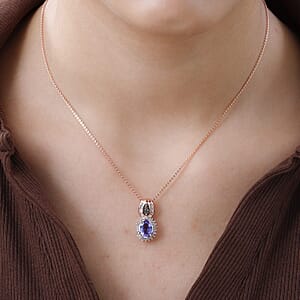 Tanzanite, Natural Champagne and White Diamond Pendant Necklace 20 Inches in Vermeil RG Over Sterling Silver 1.50 ctw