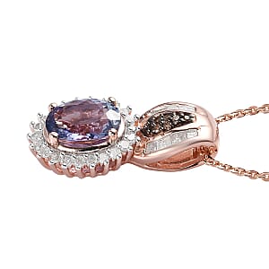 Tanzanite, Natural Champagne and White Diamond Pendant Necklace 20 Inches in Vermeil RG Over Sterling Silver 1.50 ctw