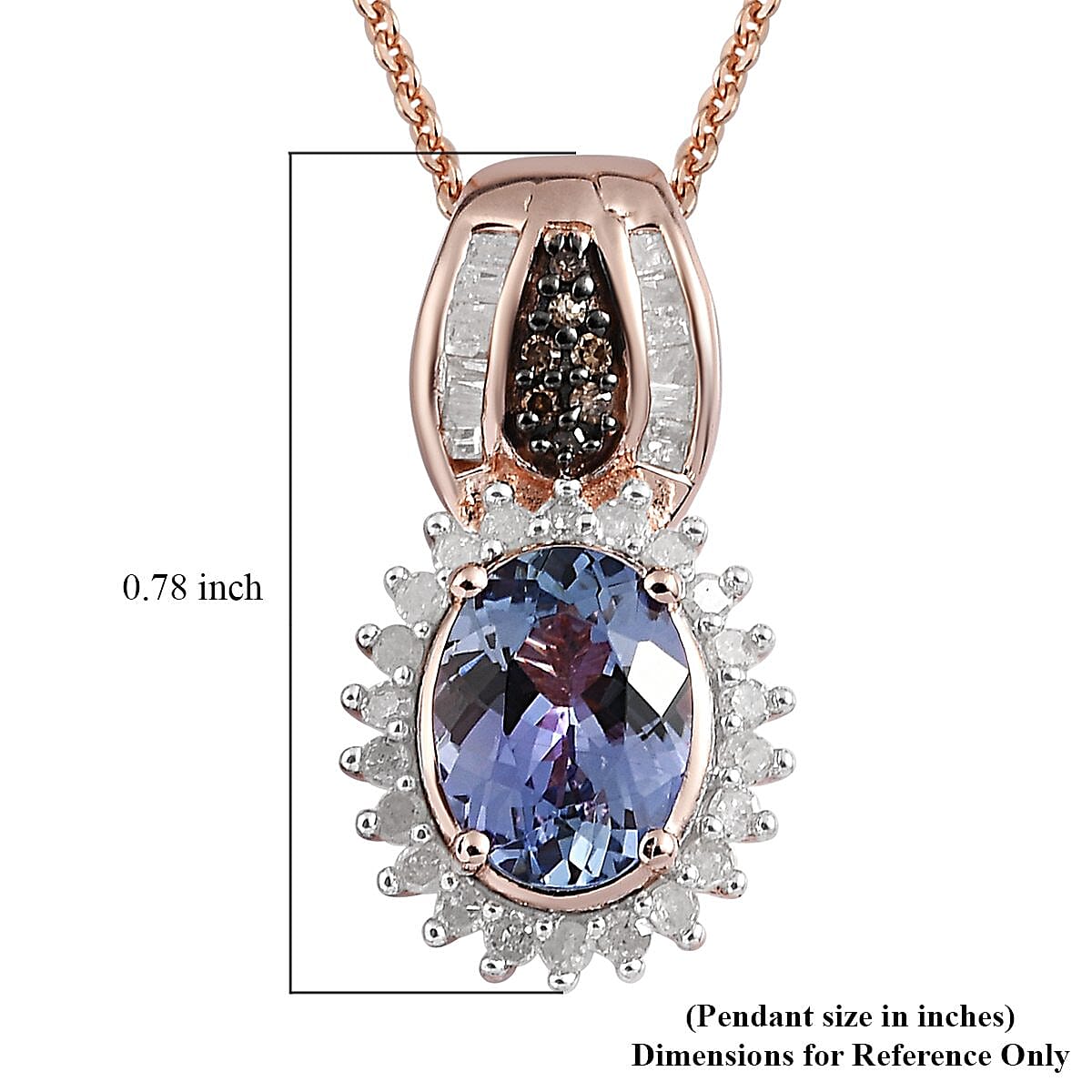 Tanzanite, Natural Champagne and White Diamond Pendant Necklace 20 Inches in Vermeil RG Over Sterling Silver 1.50 ctw image number 5