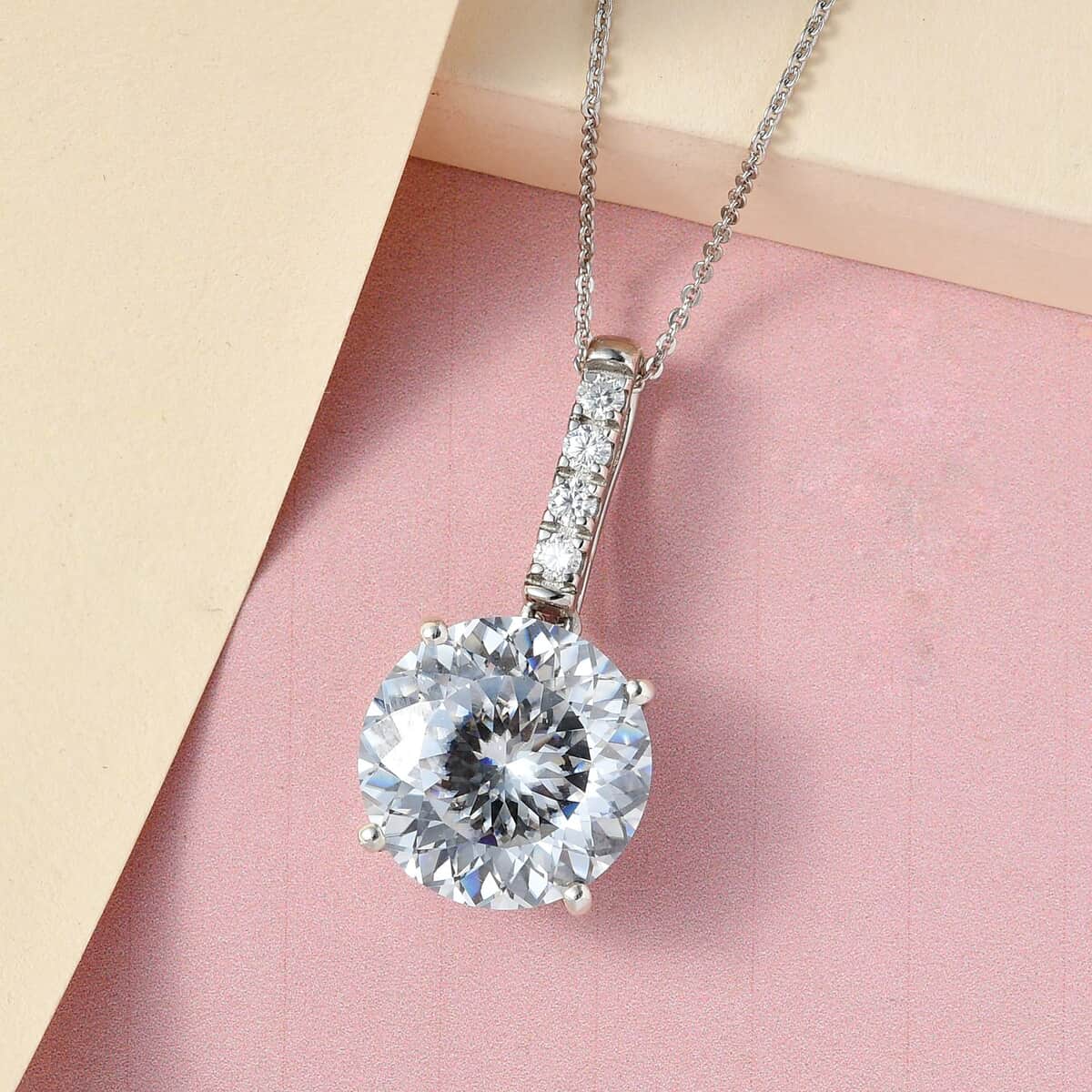 Doorbuster 100 Facet Moissanite Pendant Necklace 20 Inches in Platinum Over Sterling Silver 10.25 ctw image number 1