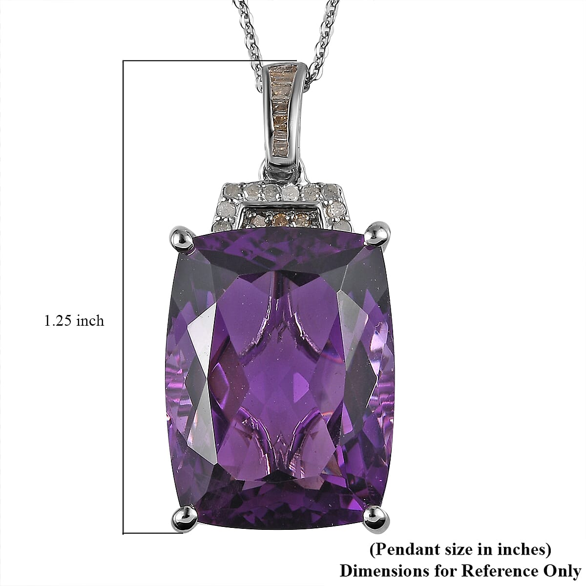 Amethyst, Natural Champagne and White Diamond Pendant Necklace 20 Inches in Platinum Over Sterling Silver 21.15 ctw