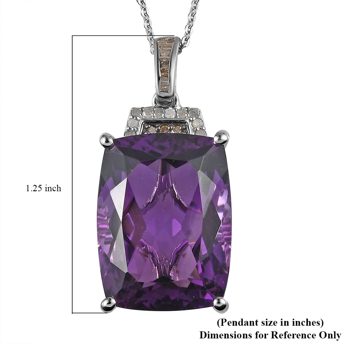 Amethyst, Natural Champagne and White Diamond Pendant Necklace 20 Inches in Platinum Over Sterling Silver 21.10 ctw image number 5