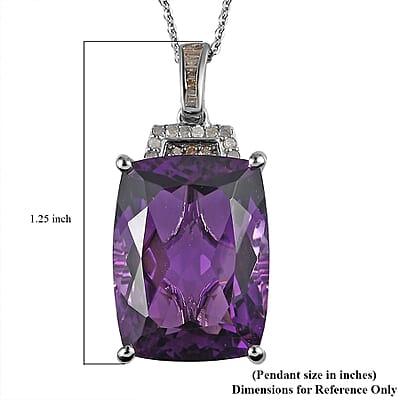Amethyst, Natural Champagne and White Diamond Pendant Necklace 20 Inches in Platinum Over Sterling Silver 21.15 ctw