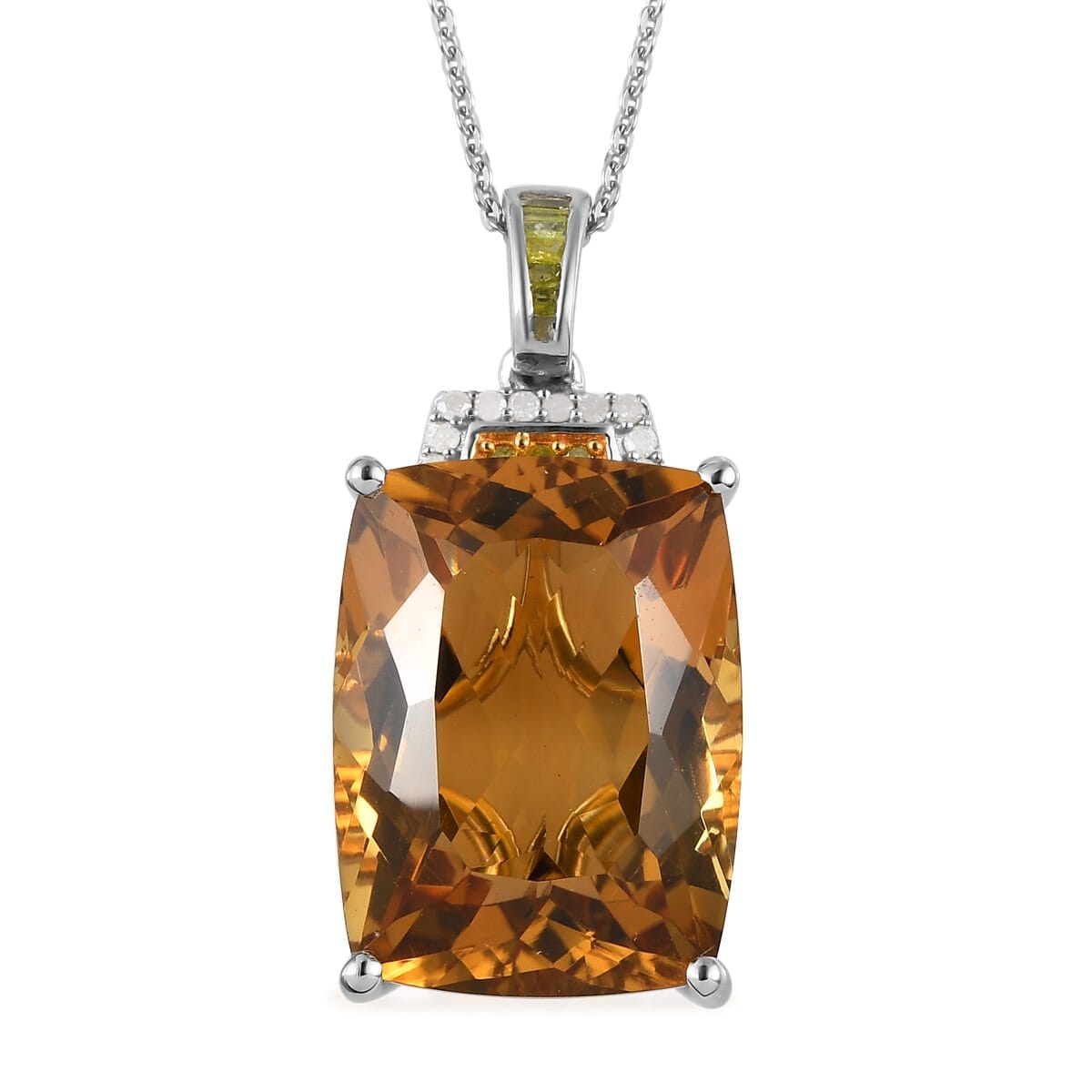 Brazilian Citrine, Yellow and Diamond Pendant Necklace 20 Inches in Platinum Over Sterling Silver 21.85 ctw image number 0