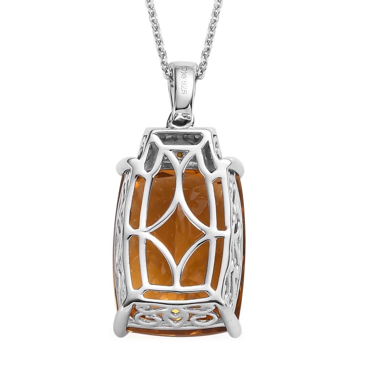 Brazilian Citrine, Yellow and Diamond Pendant Necklace 20 Inches in Platinum Over Sterling Silver 21.85 ctw image number 4