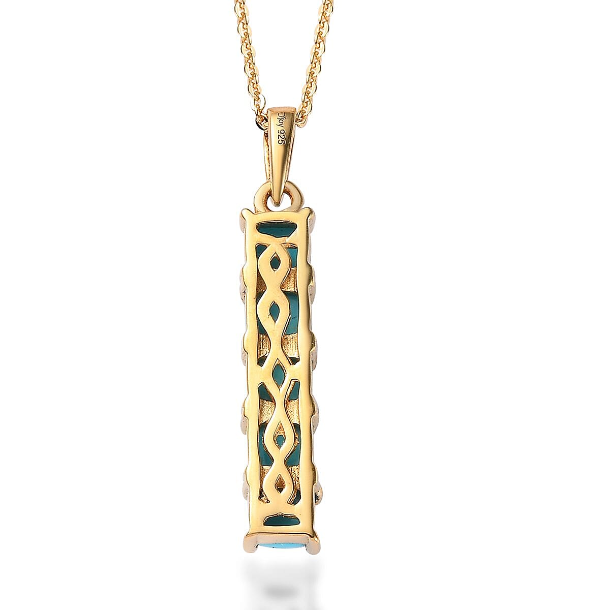 Sleeping Beauty Turquoise Stick Pendant Necklace 20 Inches in Vermeil Yellow Gold Over Sterling Silver 1.75 ctw