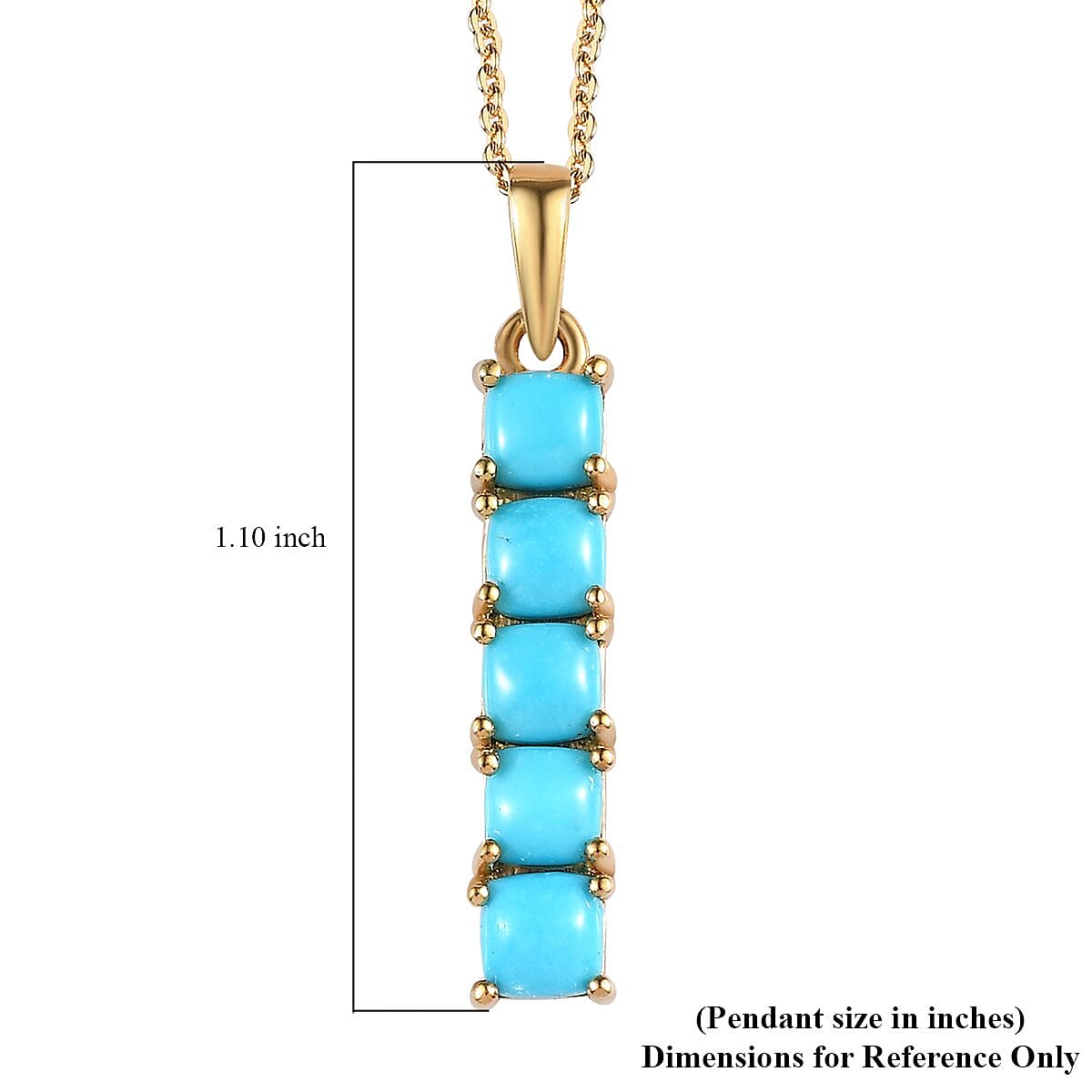 Sleeping Beauty Turquoise Stick Pendant Necklace 20 Inches in Vermeil Yellow Gold Over Sterling Silver 1.75 ctw