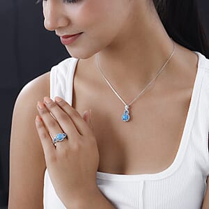 Sleeping Beauty Turquoise and Multi Gemstone Ring (Size 6.0) Pendant Necklace 20 Inches in Platinum Over Sterling Silver 4.60 ctw