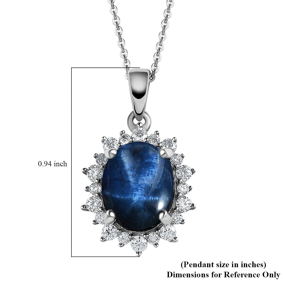 Premium Blue Star Sapphire (DF) and Moissanite Sunburst Pendant Necklace 20 Inches in Platinum Over Sterling Silver 6.15 ctw