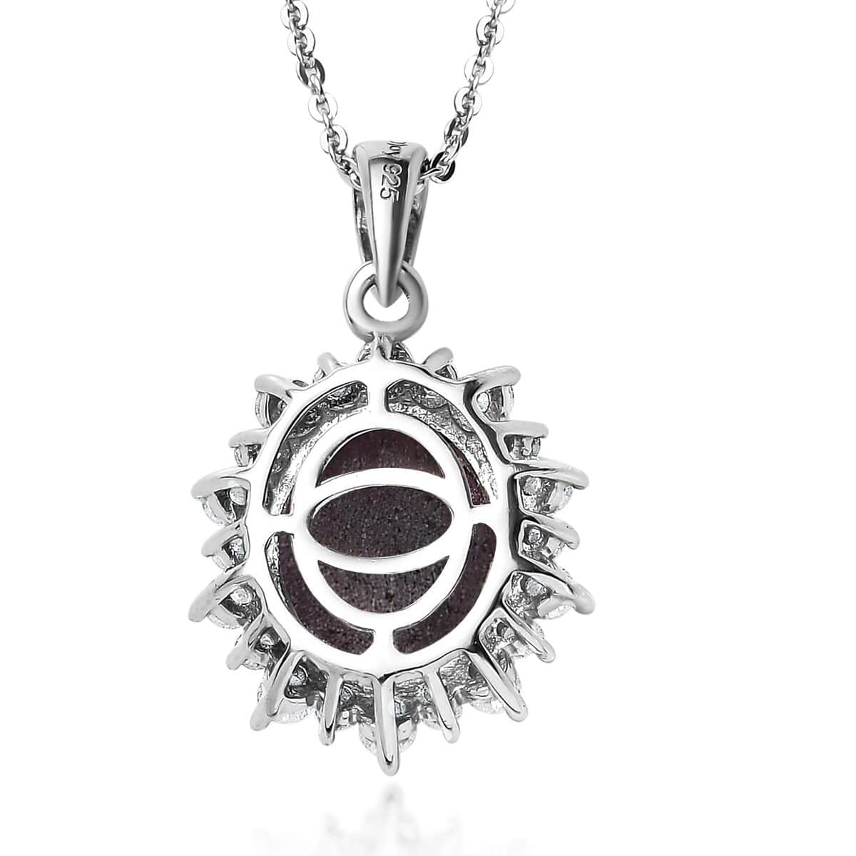 Premium Indian Star Ruby and Moissanite Sunburst Pendant Necklace 20 Inches in Platinum Over Sterling Silver 7.00 ctw image number 5