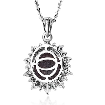 Premium Indian Star Ruby and Moissanite Sunburst Pendant Necklace 20 Inches in Platinum Over Sterling Silver 7.00 ctw