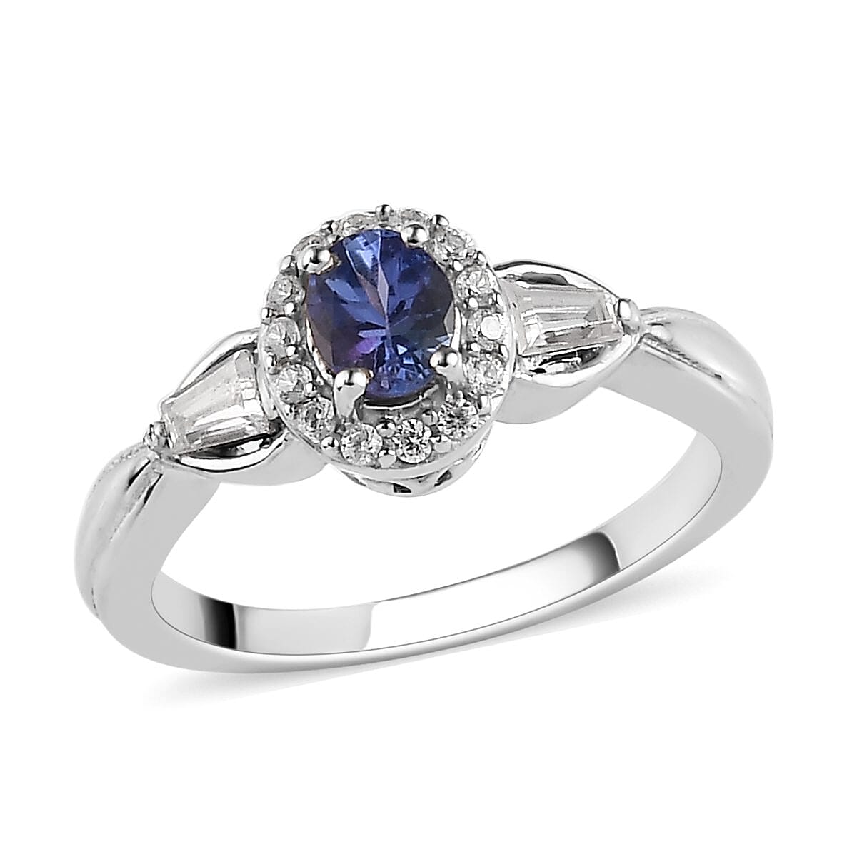 AAA Tanzanite and Natural White Zircon Ring and Pendant in Platinum Over Sterling Silver 1.35 ctw image number 2