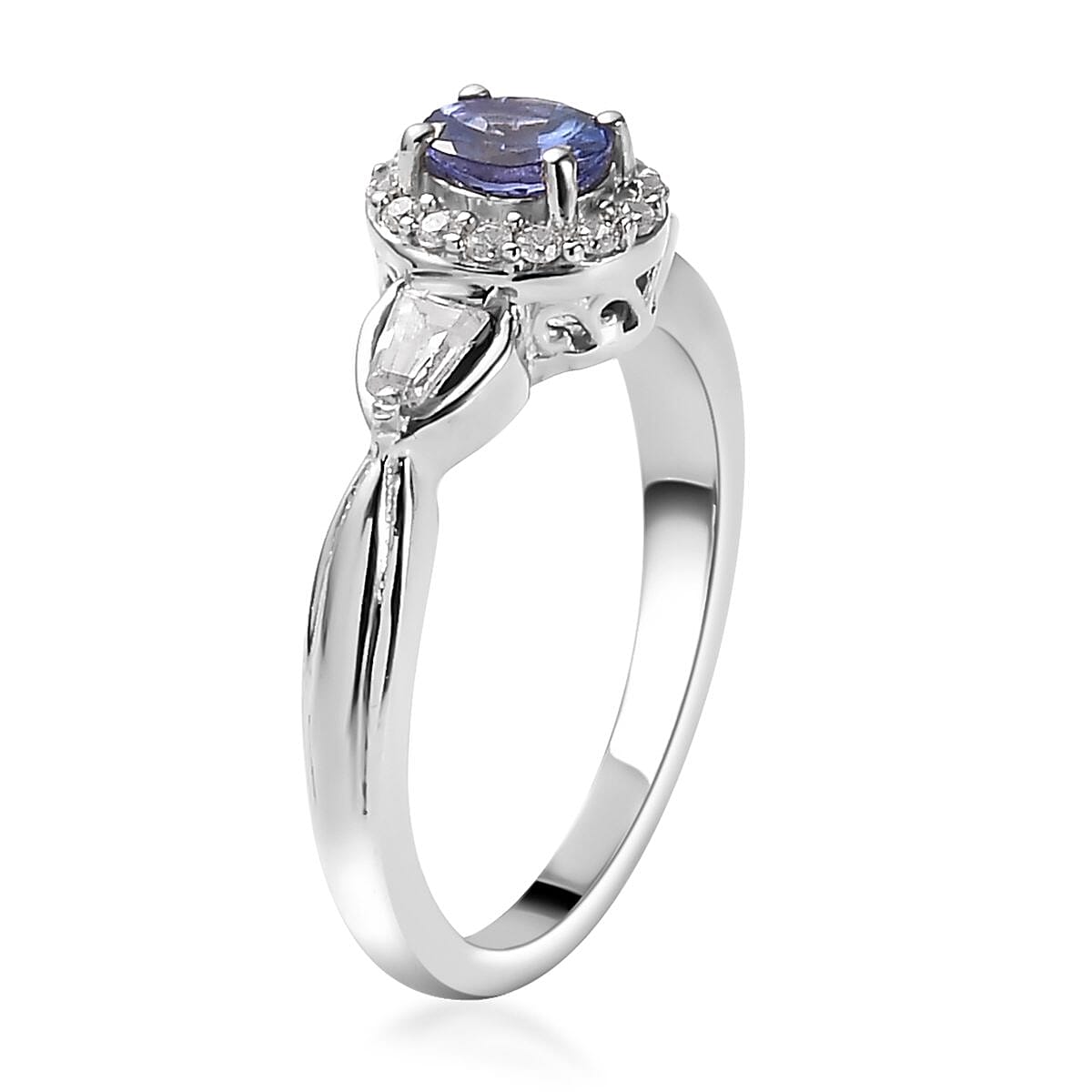 AAA Tanzanite and Natural White Zircon Ring and Pendant in Platinum Over Sterling Silver 1.35 ctw image number 3