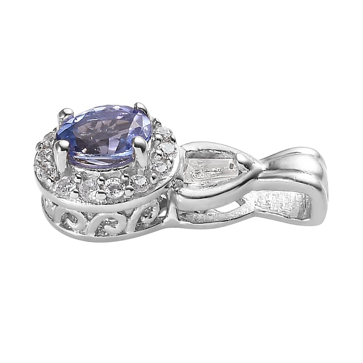 AAA Tanzanite and Natural White Zircon Ring and Pendant in Platinum Over Sterling Silver 1.35 ctw image number 6