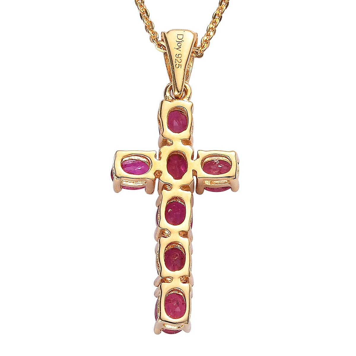 Premium Mozambique Ruby Cross Pendant Necklace 20 Inches in Vermeil Yellow Gold Over Sterling Silver 1.35 ctw