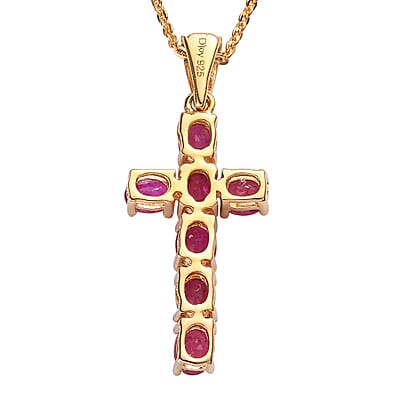 Premium Mozambique Ruby Cross Pendant Necklace 20 Inches in Vermeil Yellow Gold Over Sterling Silver 1.35 ctw