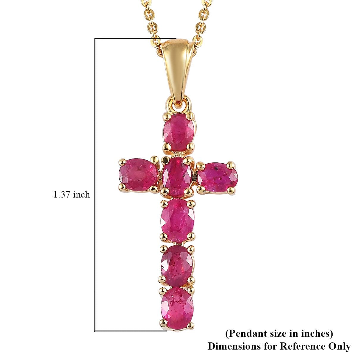 Premium Mozambique Ruby Cross Pendant Necklace 20 Inches in Vermeil Yellow Gold Over Sterling Silver 1.35 ctw