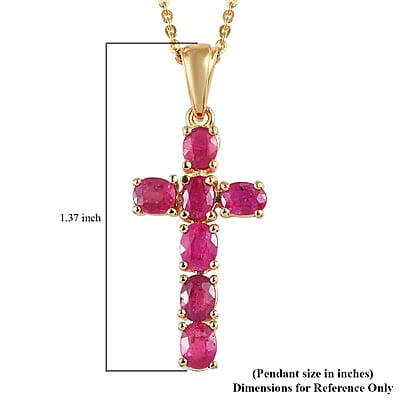 Premium Mozambique Ruby Cross Pendant Necklace 20 Inches in Vermeil Yellow Gold Over Sterling Silver 1.35 ctw